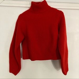 Cropped red wool turtleneck